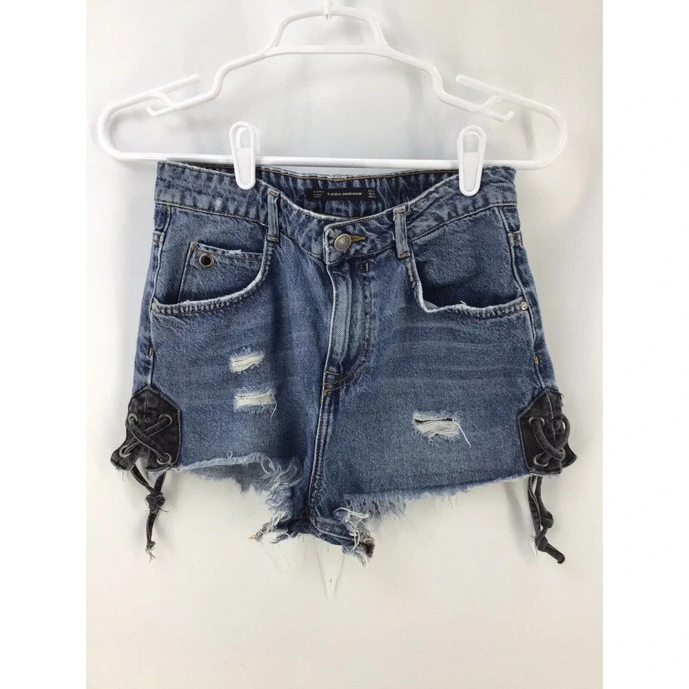 Zara Womens Size 4 Blue Denim Jean Cut Off Shorts Distressed - Picture 7 of 15